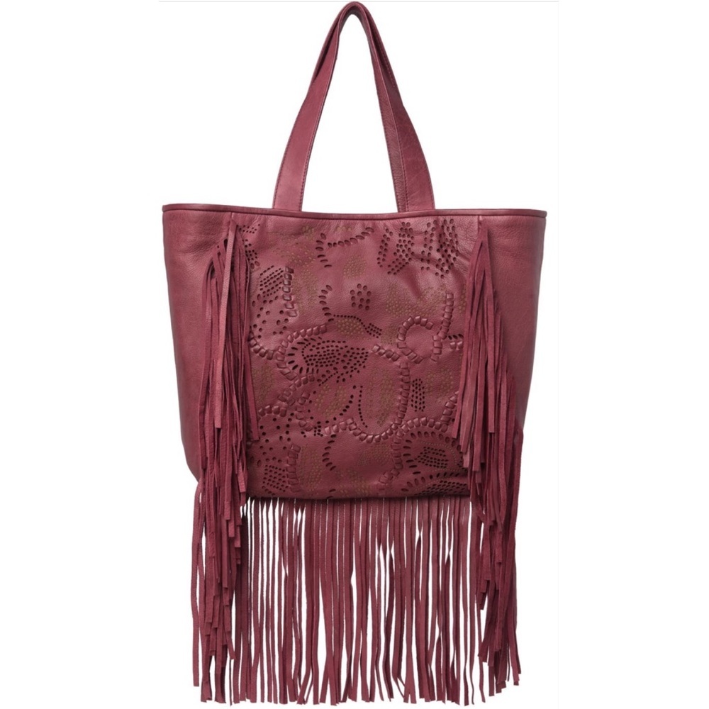 Frye Vivian Leather Fringe Tote Bag in Brick Red